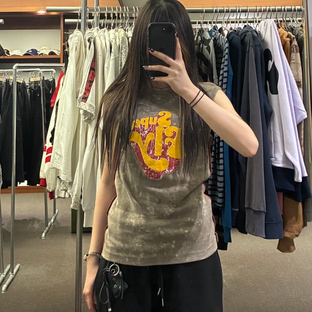 L)Japanese vintage 여성 프린팅 타이다이 나시
