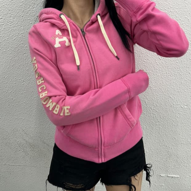 아베크롬비 사이드로고 핑크 후드집업 L