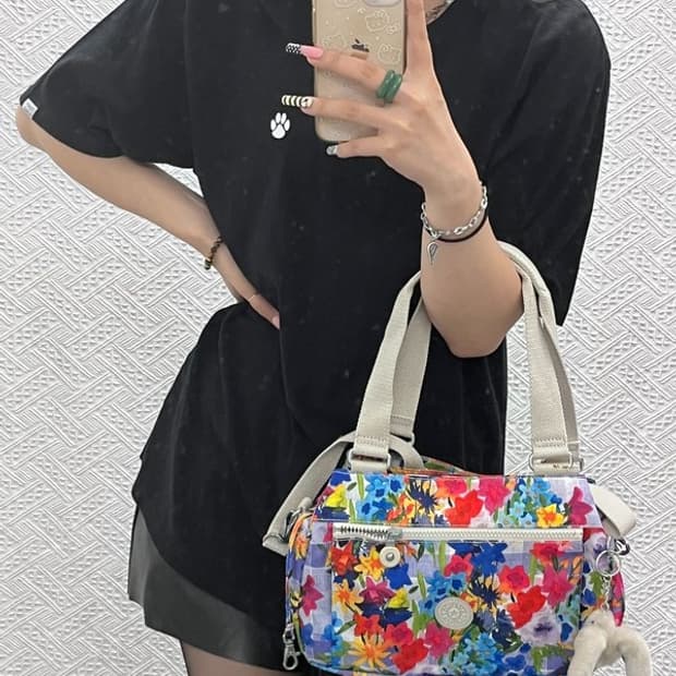 키플링 키치 하와이안 플라워패턴 키링 숄더 토트백 C13008