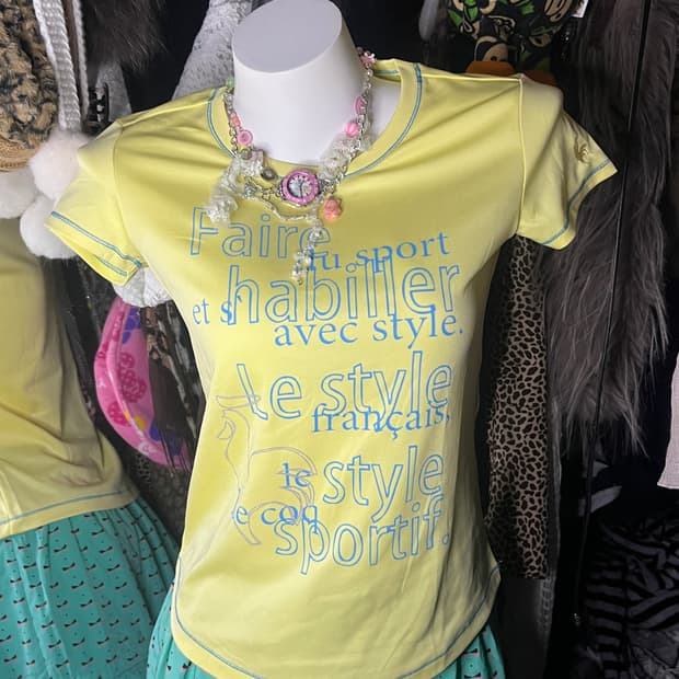 y2k 르꼬끄 옐로우 스포츠 반팔탑