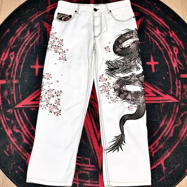 VINTAGE 사쿠라 용 자수 팬츠 바지