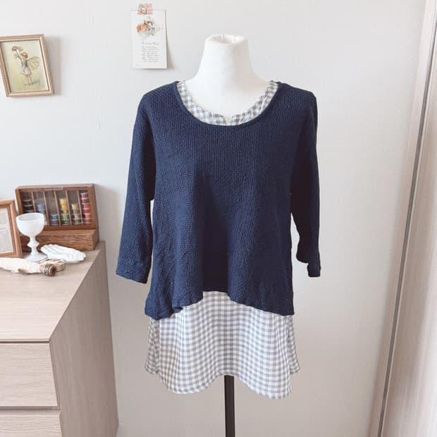 레이어드 니트+블라우스