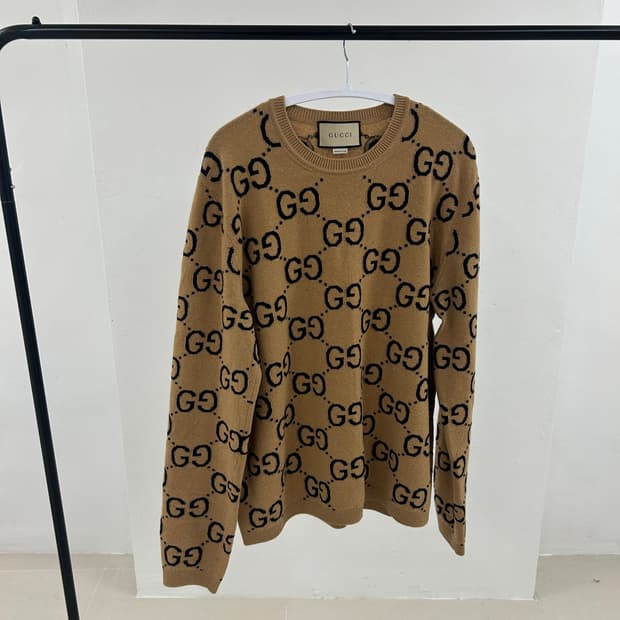 (L) 구찌 울 자카드 니트 카멜