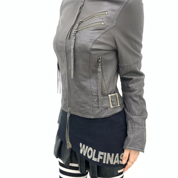 Ash gray leather fringe lambskin jacket 
