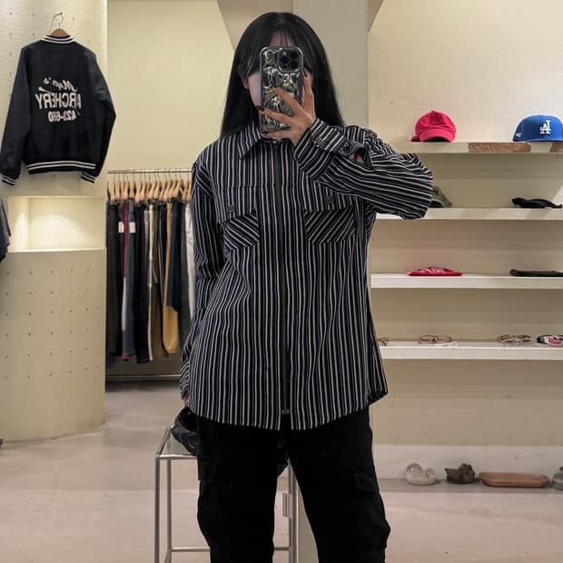 빌랜드 빈티지 스트라이프 패턴 셔츠 자켓 U1634