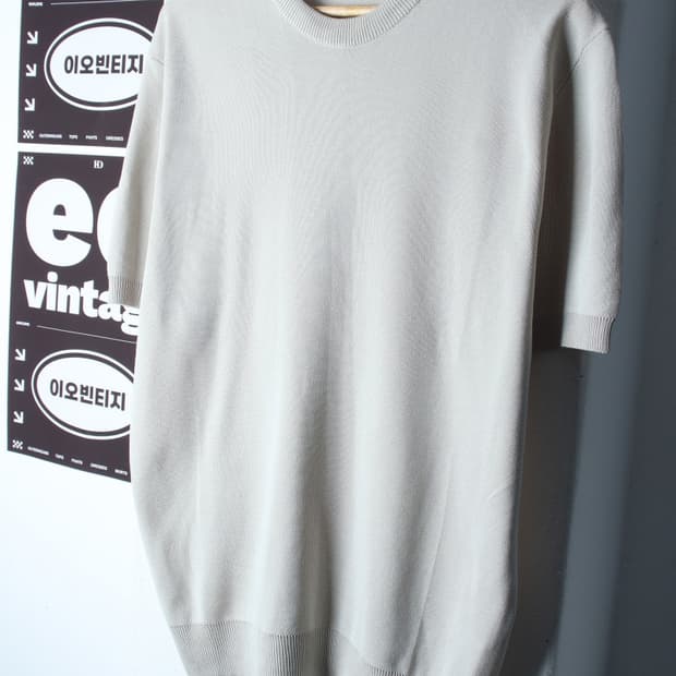 (L-XL) 키뮤어 반팔 티셔츠 니트 아이보리 무지 놈코어-H32407