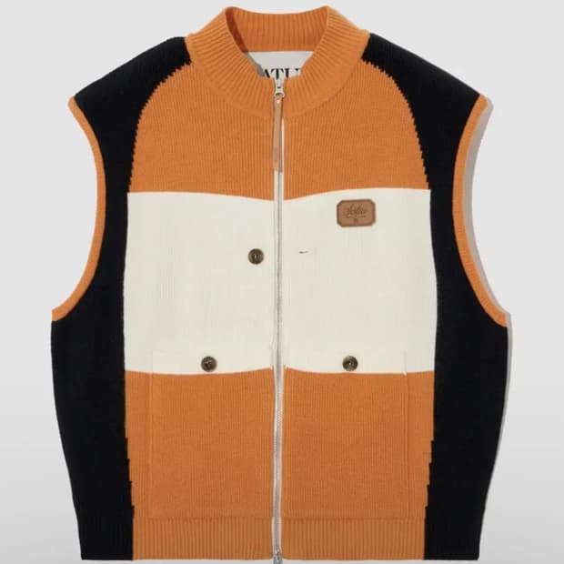 세터 백 로고 니트 베스트 집업 레트로 오렌지 L