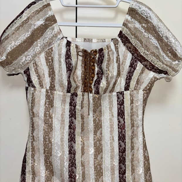 빈티지 브라운 레이스 투웨이 블라우스