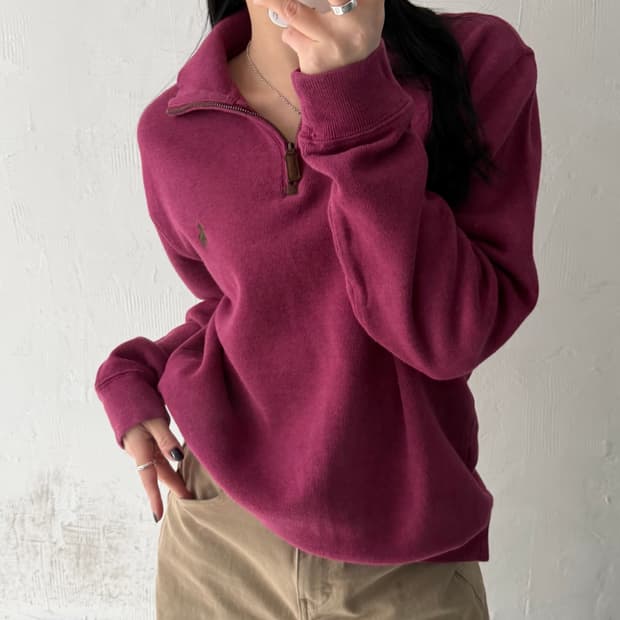 Polo 폴로 랄프로렌 신형 마젠타컬러 코튼 하프집업