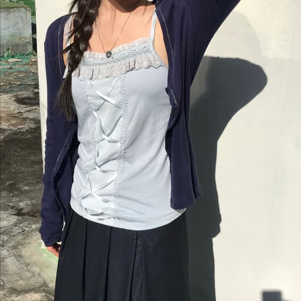 레이스 리본 코르셋 나시 