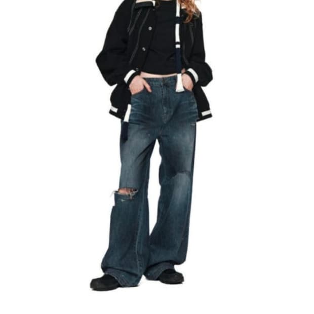 여성 M 마뗑킴 헤비 워시드 데미지 데님 청바지