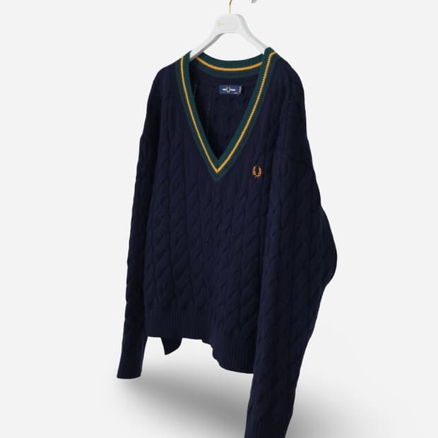 Fred Perry Cable Knit V-Neck Sweater