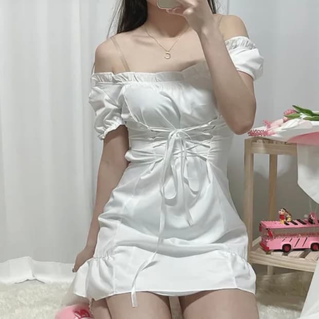 화이트 셔링 코르셋 미니 원피스 새상품