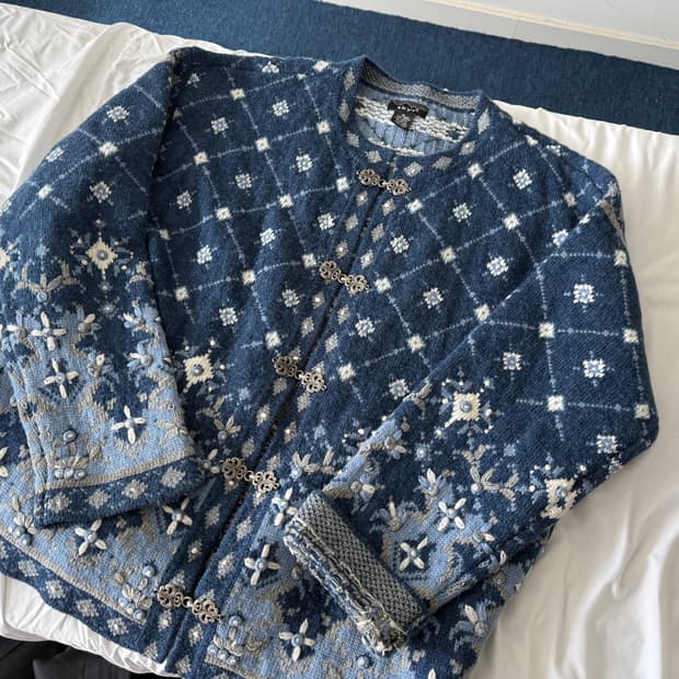 Skyr 울 패턴 가디건 XL 노르딕