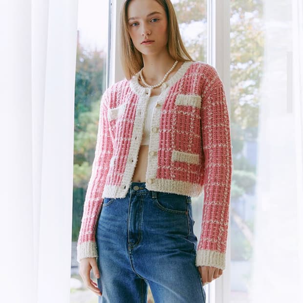 에트몽(ETMON) 장원영 트위드 니트가디건 55-66 새상품