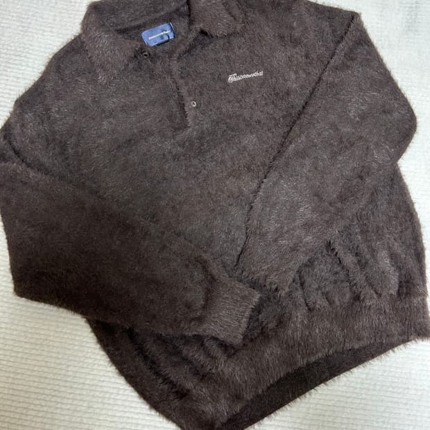 Script Shaggy Knit Polo Dark Brown 