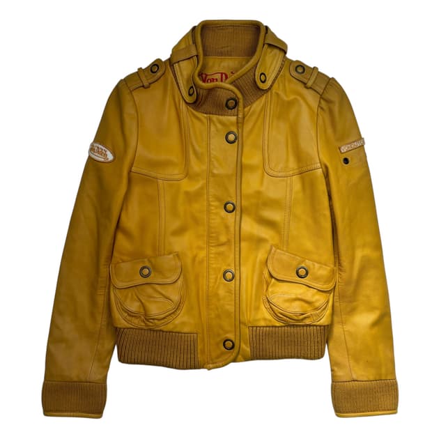 본더치 y2k 크롭 렘 스킨 옐로 레더 자켓 S