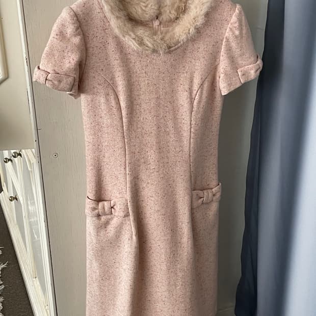 vintage ribbon rabbit fur midi dress