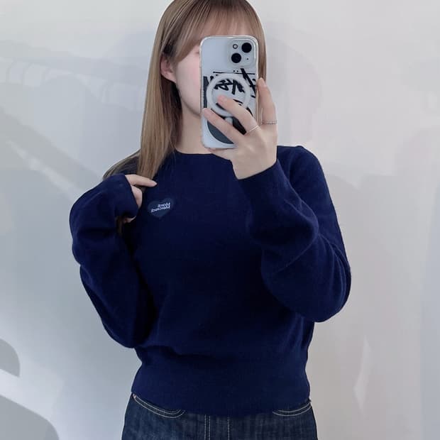 마르디 라쿤 하트로고 네이비 니트