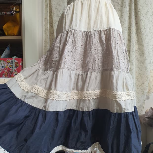 [빈티지] 모리걸 패치워크 레이스 캉캉 롱 스커트 리폼완