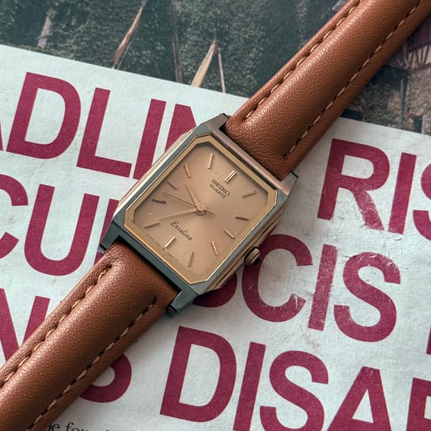 세이코 Seiko 쿼츠 스퀘어 브라운 레이디스