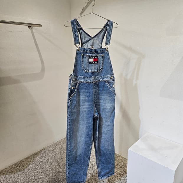 타미진 스트랩 워싱 플래그 로고 오버롤팬츠