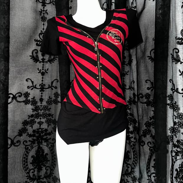 stripe zip-up short-sleeved