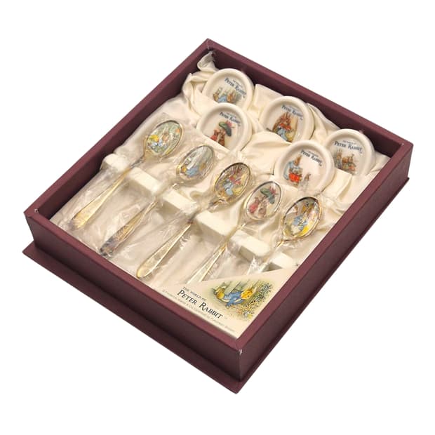 90s 피터래빗 실버 스푼&도자기 받침 세트