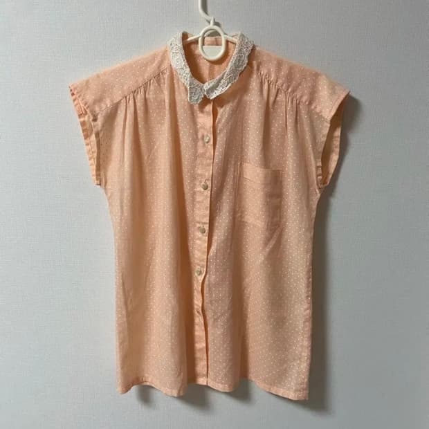 빈티지 모리걸 히메갸루 도트 레이스 민소매 블라우스