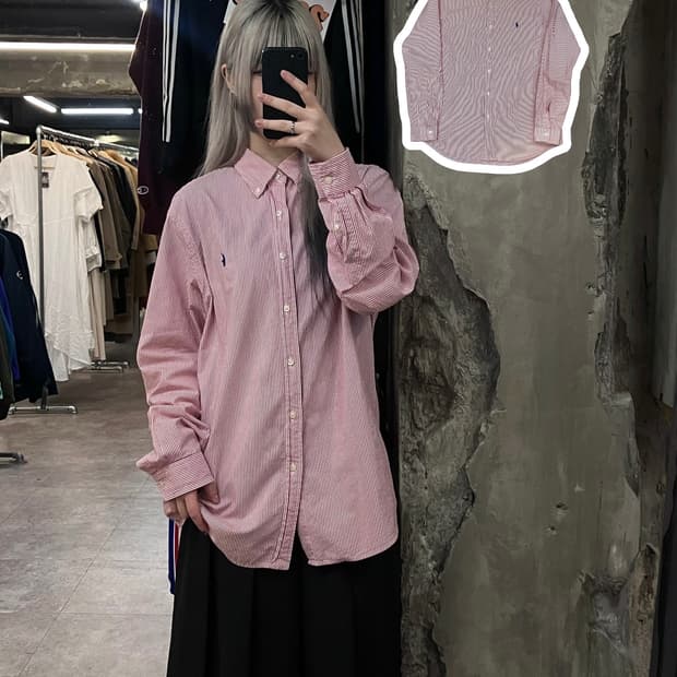 폴로 랄프로렌 스트라이프 셔츠 레드 L  #csz3699 