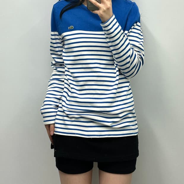 라코스테 자수로고 단가라 스트라이프 긴팔티셔츠