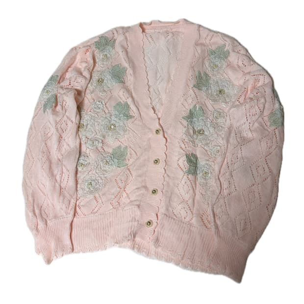 빈티지 핑크 플라워 가디건