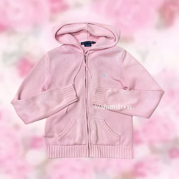 폴로 정품 연핑크 니트 후드집업