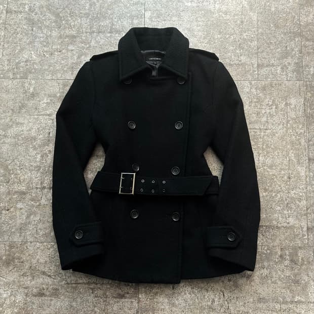 울/앙고라 벨티드 더블 버튼 코트