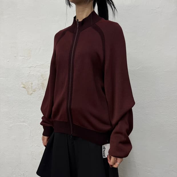 Y-3 버건디컬러 클래식 자카드 니트 쇼트 니트 집업