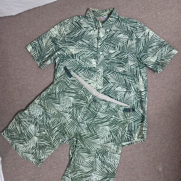 칼하트 카이만 그린 야자수 하와이안 반팔셔츠 반바지 셋업 M 30