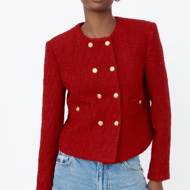 자라 레드트위드자켓 L사이즈