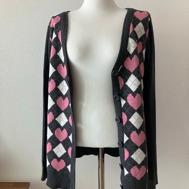 CLEF DE SOL 하트 아가일 가디건 일본빈티지 갸루 지뢰계