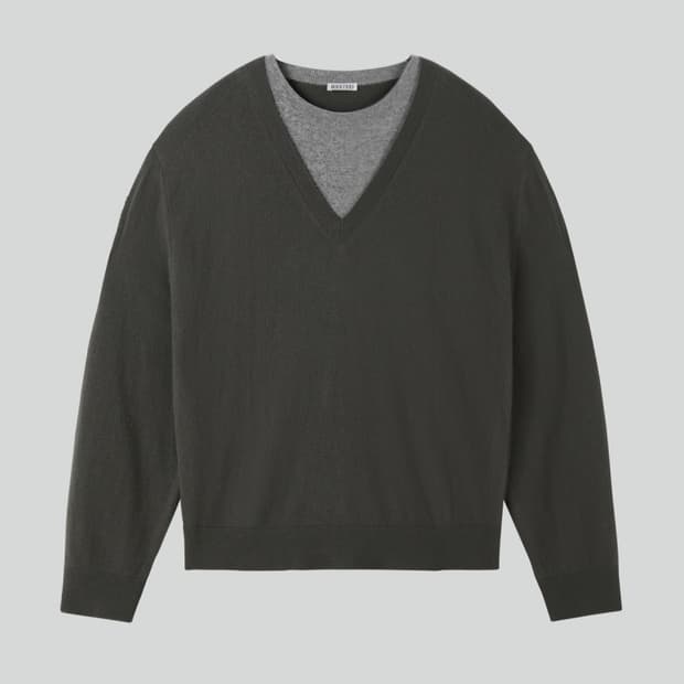 렉토 25FW 콘트라스트 레이어드 브이넥 니트 탑 토프 그레이