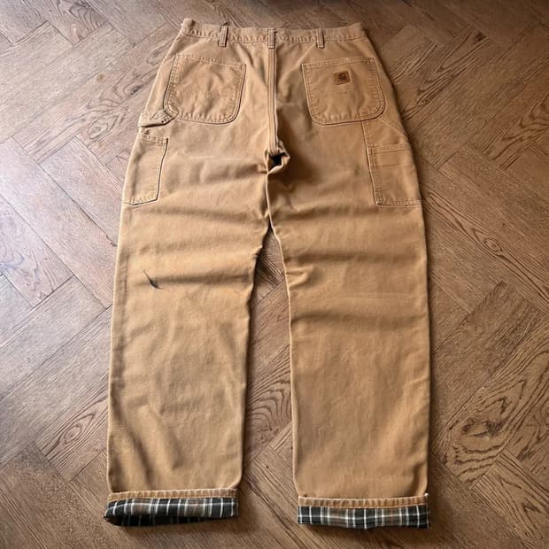 [36]칼하트 USA 체크 라이닝 브라운 싱글니 워크팬츠