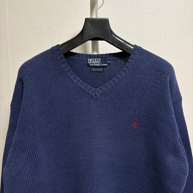 폴로 랄프로렌 V넥 코튼 니트 / 네이비, 100