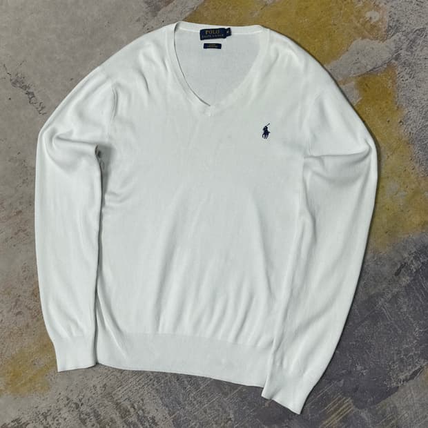 폴로랄프로렌 브이넥 화이트 니트 