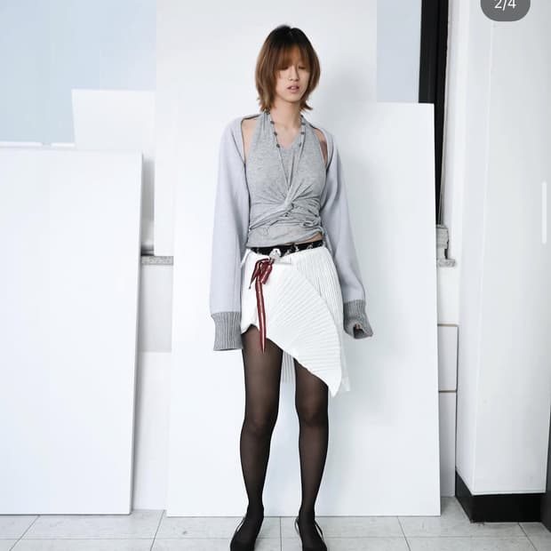 율리카 상투스 니트 볼레로 그레이/퍼플