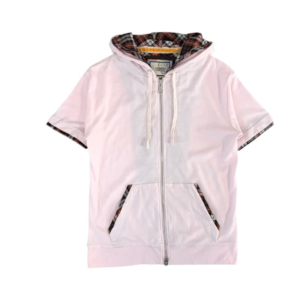 Japanvintage 핑크 체크 반팔 후드집업 m