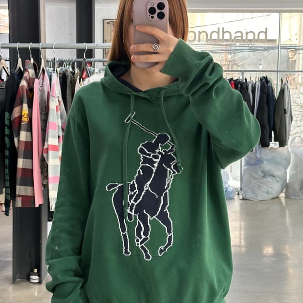 폴로랄프로렌 큐알텍 빅포니 코튼 후드 그린