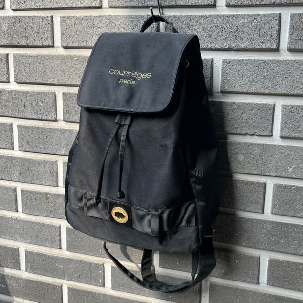 90s Courreges 꾸레쥬 로고 나일론 백팩 블랙