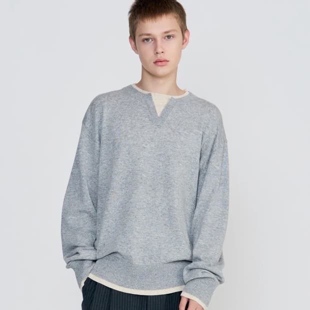 주앙옴므 레이어드 라운드넥 니트 (그레이색상)