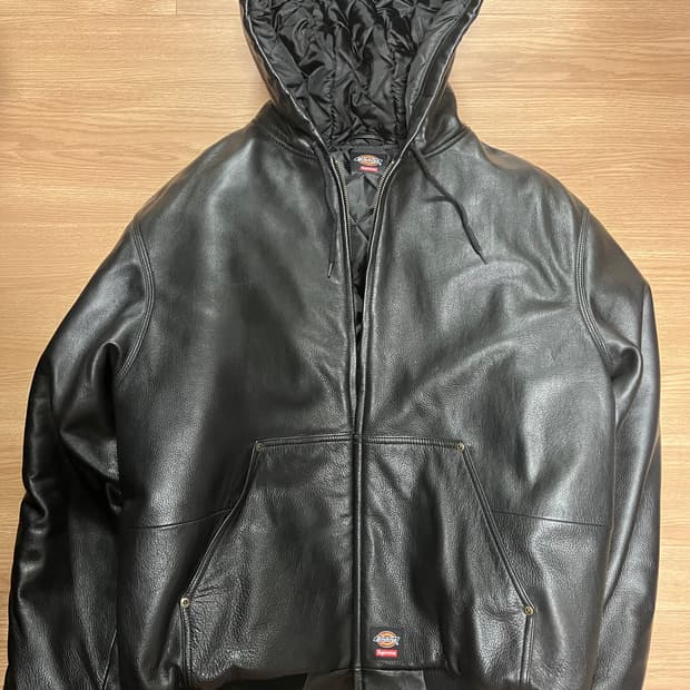 슈프림 디키즈 후드 레더 워크 자켓 블랙 XL