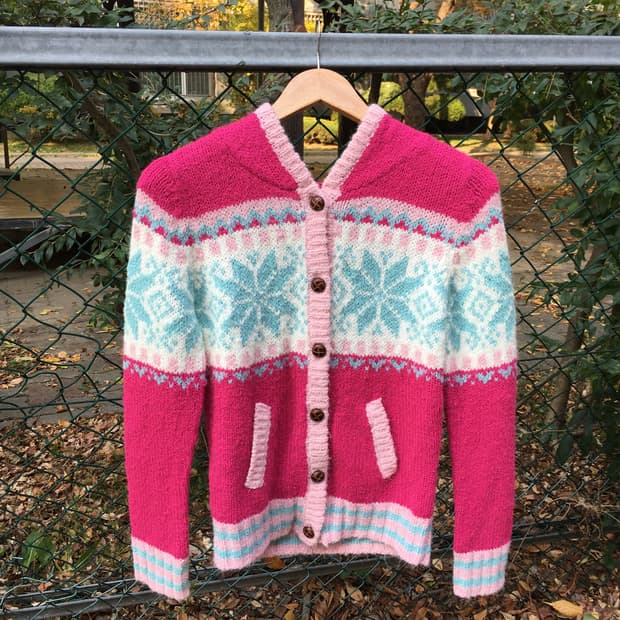 핑크 노르딕 후드 가디건