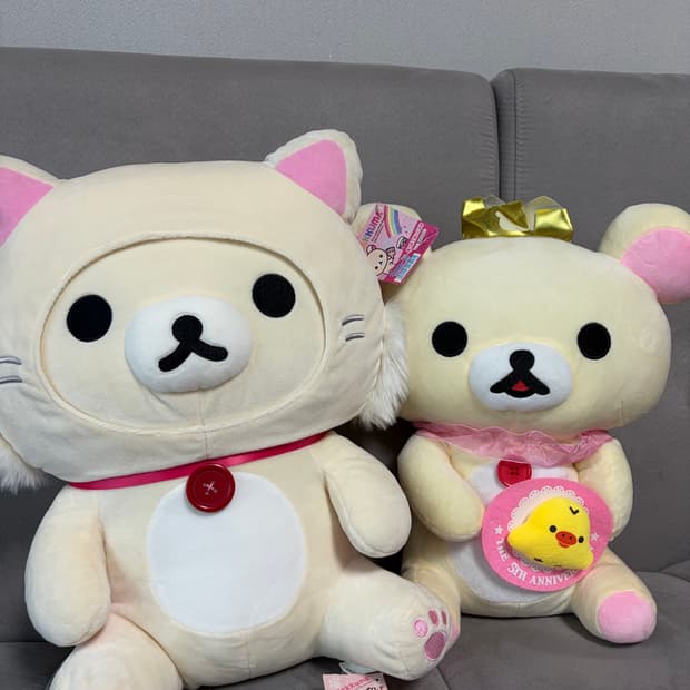 일본 정품 고전 코리락쿠마 대형인형 고양이 왕관 키이로이토리